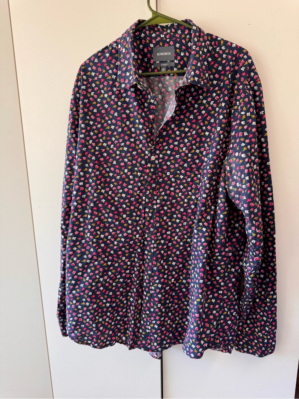 Bonobos Navy Button-Down Shirt with Pink and Yellow Floral Print